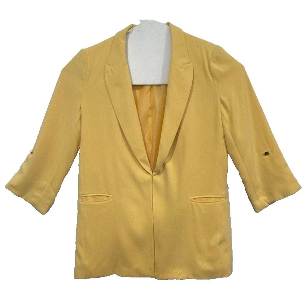 Philosophy Women's Yellow Blazer Medium 3/4 Sleeve Pockets Stylish Design